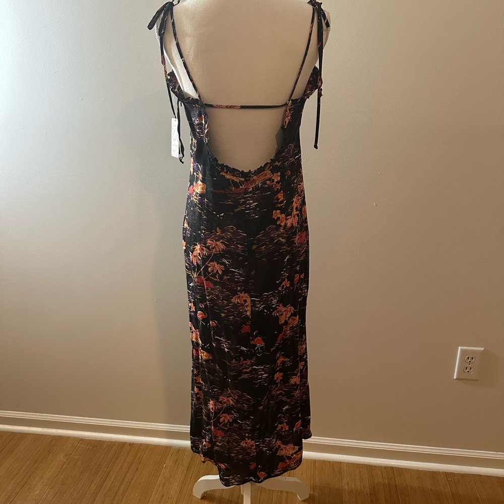 Free People Black Flamingo Paradise linen blend midi dress NWT size 12 - Picture 7 of 15